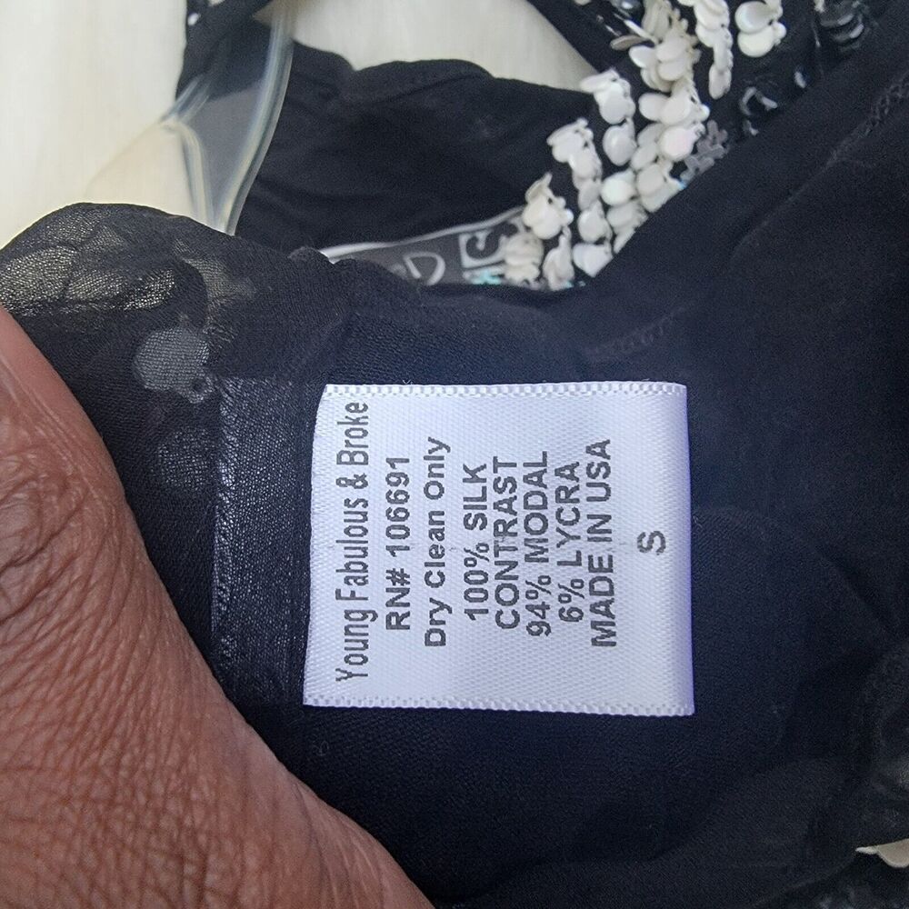 young fabulous and broke blk/white/gray silk sequined tank wmns sz S - Picture 3 of 4